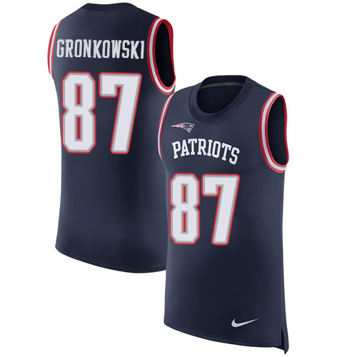 Nike Patriots #87 Rob Gronkowski Navy Blue Team Color Men's Stitched NFL Limited Rush Tank Top Jersey - Click Image to Close